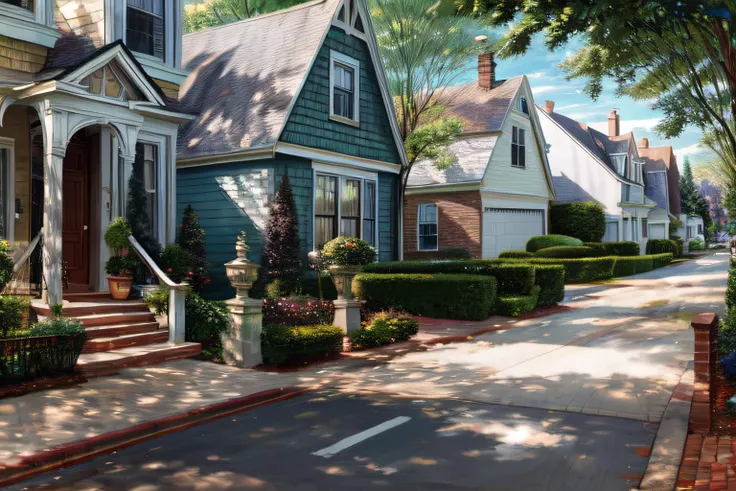 Masterpiece, best quality, hi res, 8k, hi res, 8k,  award winning , (sharp focus, intricate, highly detailed) <lora:pearlfrush:1> frush, a quiet neighborhood