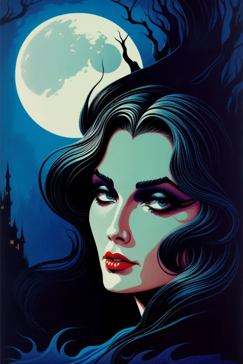 1 woman beautiful witch detailed face moon castle Eyvind Earle (best quality, masterpiece) <lora:add_detail:0.5>