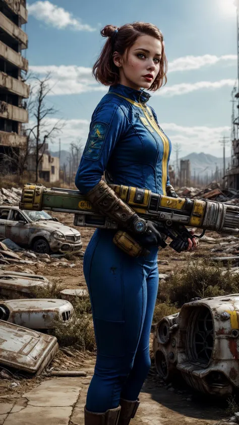 a girl wearing vaultsuit,
professionally color graded, professional photography, well drawn, masterpiece, hyper realistic, ultra detailed, high quality, best quality, 4k, 8k, raw