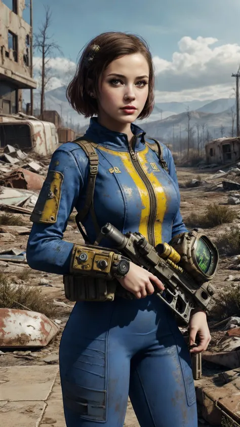 a girl wearing vaultsuit,
professionally color graded, professional photography, well drawn, masterpiece, hyper realistic, ultra detailed, high quality, best quality, 4k, 8k, raw