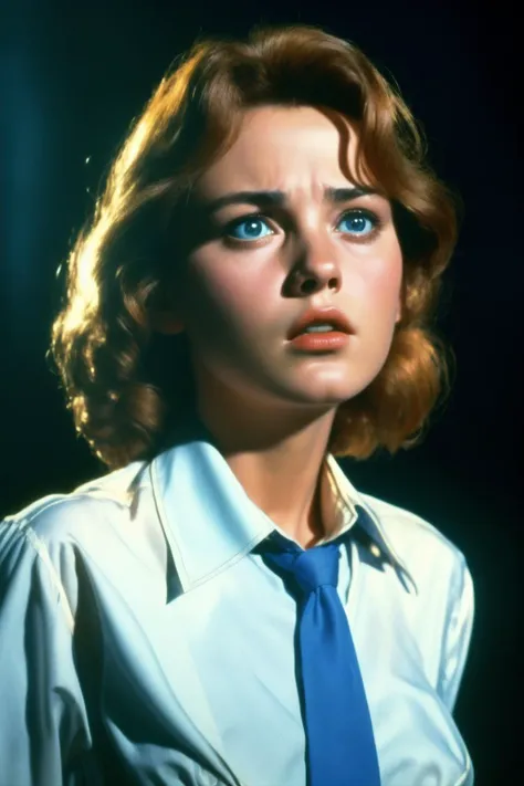 1girl
(detailed face)
dress shirt,
dramatic lighting
 Drew Struzan
1980  dvd screengrab film grains
( masterpiece,realistic,  photorealistic) (best quality)