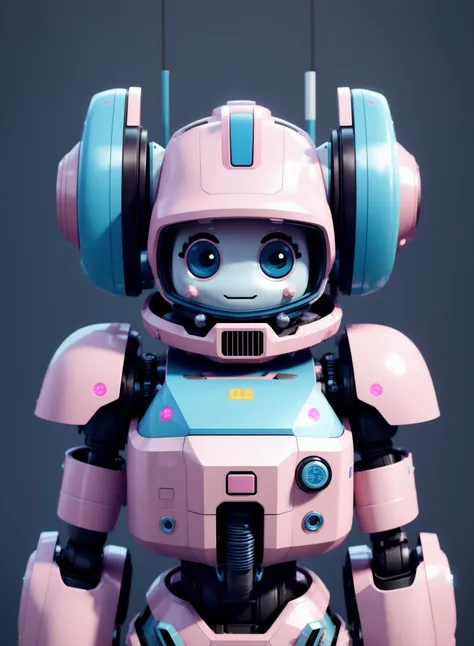 Cartoon robot character image, in the style of unreal engine 5, light pink and dark blue, konica big mini, oshare kei, frostpunk, seapunk, charming characters