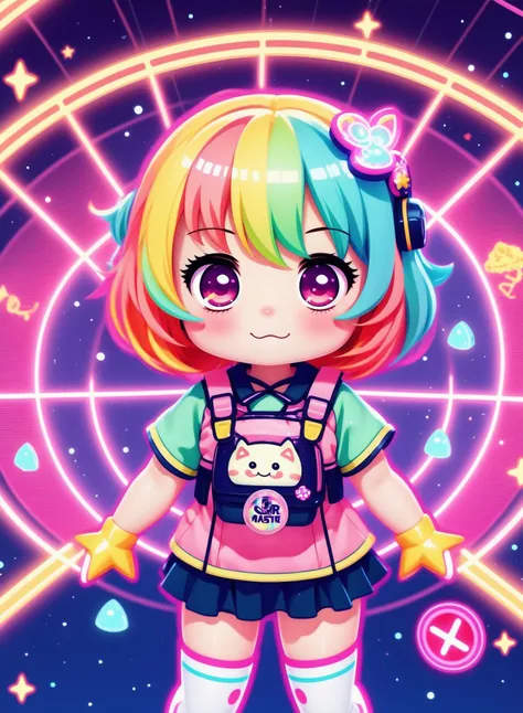 Gacha life, movie, chibi, Kawaii, anime, illustration, digital illustration, character, girl outfits, neon, colourful, warm, vibrant