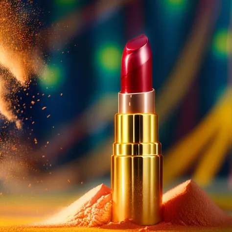 Commercial photography of (a lipstick:1.5), (explosion of red and yellow dust:1.2), (tropical background:1.4),
white lighting, studio light, 8k octane rendering, high resolution photography, insanely detailed, fine details, isolated plain, stock photo, professional color grading.