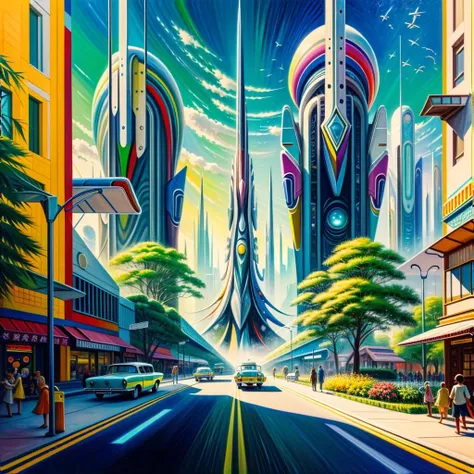 1970s \(style\), painting \(medium\), (detailed:1.2), (colorful:1.2), (fascinating:1.4), (irresistible:1.4), (futurism), (impressionist:1.1), (surreal:1.1), cute, green, black