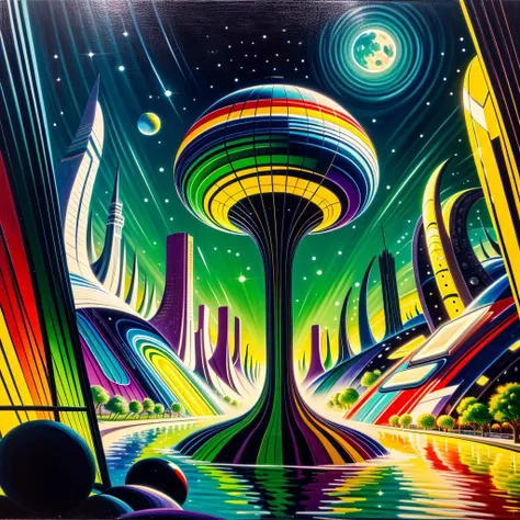 1980s \(style\), painting \(medium\), (detailed:1.2), (colorful:1.2), illuminated, (fascinating:1.2),(futurism), (impressionist:1.1), (surreal:1.1), (attractive:1.2), (adorable:1.2), green