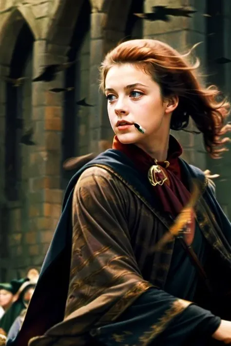 (gryffindor:1.2) seeker, AS-Adult, [AS-YoungV2:0.5], [ginny:minerva:0.2], broom riding, quidditch, red hair, [harry potter \(series\)::5]
, outdoors,
<lora:Minerva McGranitt:1.0>