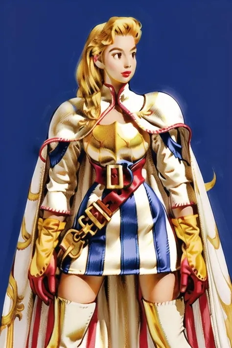 <lora:v1.8_NAI+v2.5_NAI:1> <lora:pinup_girls_v1.0:0.5>1girl, blonde hair, long hair, knight, cape, armor, gold armor, couter, gloves, breastplate, knife holster, loose belt, long dress, dress, striped dress, arms at sides, legs apart, looking to the side, pigeon-toed, white background