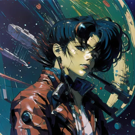 (masterpiece,detailed,highres:1.4) ,
Misato Katsuragi, blue hair,red leather jacket,neon genesis evangelion,futuristic background,
,<lora:graphicNovelStyle_v10:1>, <lora:urbanSamuraiClothing_urbansamuraiV03:0.5>