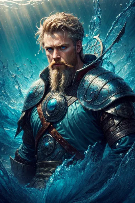 (masterpiece, best quality), intricate details, <lora:add_detail:1>
(1man, thin adult polish male:1.2), blue eyes, light blonde hair, buzz cut,
solo, half shot, looking at viewer, detailed background, detailed face, (<lyco:CulturePunkBundle-000007:0.6>, vikingpunkai, norse viking theme:1.1), (glowing eyes:1.05), water wizard, surrounded by swirling water, <lora:waterVFX:0.4> whirlwind of water, fantasy spellcaster clothes, floating particles, focusing, ethereal glowing, water, drops of water, vapor, ocean in background, blue tones, bright lighting, cinematic atmosphere,
<lora:graphicNovelStyle_v10:0.2>,