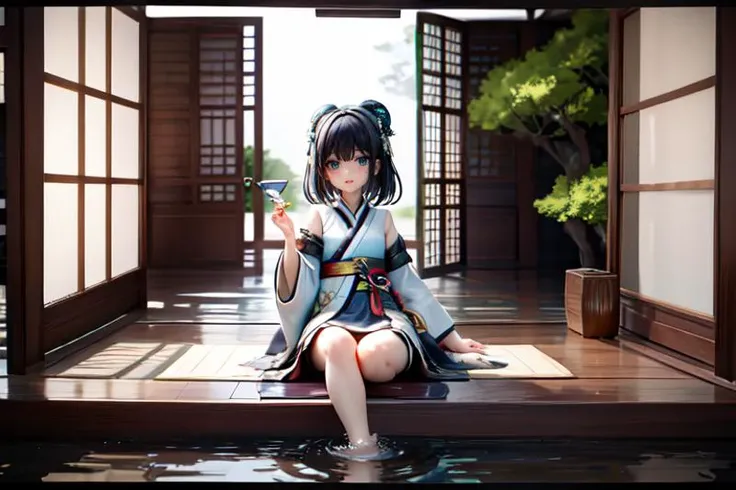 highly insanely detailed, masterpiece, top quality, best quality, highres, 4k, 8k, RAW photo, (very aesthetic, beautiful and aesthetic), (1girl:1.2), sitting, looking to the side, ancient_chinese_indoors, (window:1.3), indoors, (courtyard:1.3), sunlight, painting \(object\), curtains, tree, plant, see-through, (trees out of the window:1.2), (translucence:1.2), hanfu, wooden floor, <lora:ancient_chinese_indoors:0.7>,
water, lake, lotus, feet, mist, trees, building, (barefoot:1.2)