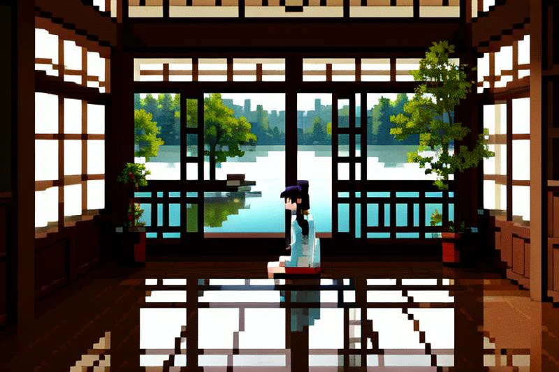 highly insanely detailed, masterpiece, top quality, best quality, highres, 4k, 8k, RAW photo, (very aesthetic, beautiful and aesthetic), (1girl:1.2), sitting, looking to the side, ancient_chinese_indoors, (window:1.3), indoors, (courtyard:1.3), sunlight, painting \(object\), curtains, tree, plant, see-through, (trees out of the window:1.2), (translucence:1.2), hanfu, wooden floor, <lora:ancient_chinese_indoors:0.5>,
water, lake, lotus, feet, mist, trees, building, (barefoot:1.2)