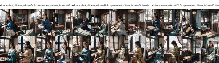 (masterpiece:1.3),(best quality:1.2),8k,absurdres,unity 8k wallpapper,(extremely detailed:1.3),highestres,
(1girl:1.3), sitting,looking to the side, <lora:ancient_chinese_indoors-04:1>,ancient_chinese_indoors,(window:1.3),tree,flower,indoors,courtyard,wintersweet,snow,winter,sunlight,curtains,table,chair,