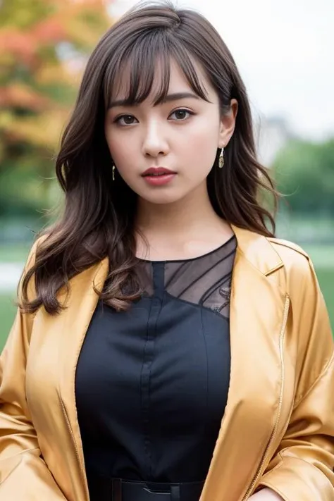 1girl,(wearing an avante garde blouse and long jacket:1.2),(RAW photo, best quality), (realistic, photo-realistic:1.4), masterpiece, an extremely delicate and beautiful, extremely detailed, 2k wallpaper, Amazing, finely detail, extremely detailed CG unity 8k wallpaper, ultra-detailed, highres, soft light, beautiful detailed girl, extremely detailed eyes and face, beautiful detailed nose, beautiful detailed eyes,cinematic lighting,city lights at night,autumn scenery,maple leaves in autumn,in a park,park light,perfect anatomy,slender body,bokeh <lora:yamadanana_lora:0.8>