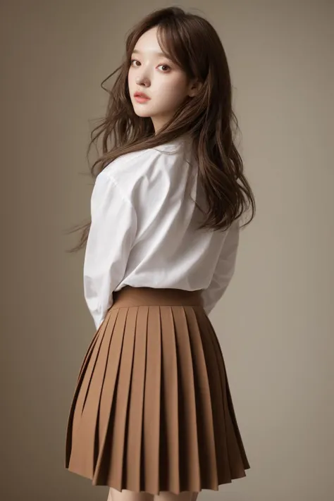 Best quality,masterpiece,ultra high res,photorealistic,1girl,MMN,MN,cho girl,1girl,solo,looking at viewer,studio light,realistic,photorealistic,pleated skirt,Amber Brown,a parallel dimension of zombies,