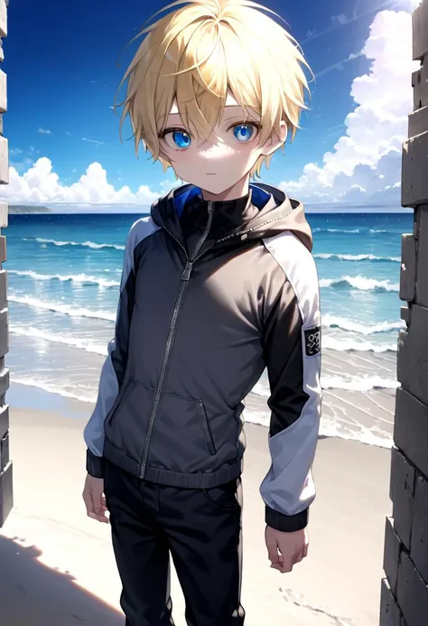 <lora:sota_epoch_13:0.6>,sota, solo,looking at viewer,short hair,bangs,blue eyes,blonde hair,long sleeves,1boy,hair between eyes,closed mouth,standing,wide rashguard jacket,male focus,cowboy shot,outdoors,sky,day,pants,cloud,hood,water,blue sky,ocean,beach,black pants,hood down,child,multicolored clothes,zipper,horizon,male child,wall,multicolored jacket,two-tone jacket , (masterpiece:1.2), best quality, high resolution, unity 8k wallpaper, (illustration:0.8), (beautiful detailed eyes:1.6), extremely detailed face, perfect lighting, extremely detailed CG,
The soft lighting and detailed surroundings create an immersive environment where imagination runs wild hyper-detailed,hyper-detailed face, high quality visuals, dim Lighting, sharply focused, octane render, 8k UHD