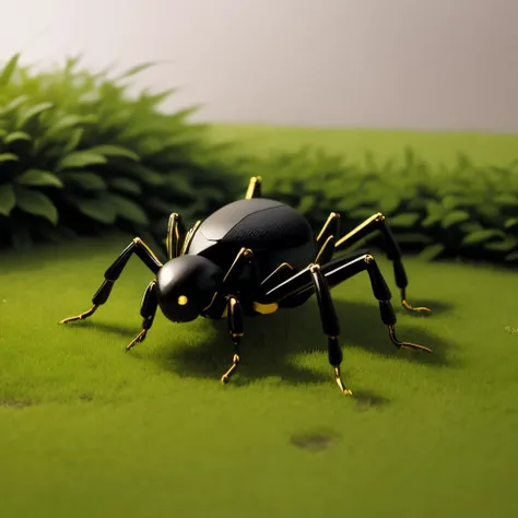 a (pcporcelaincd, shiny:1.2, black theme:1.3, gold lacquer) spider, simple toy, toy model, standing on lawn, (solo:1.2), <lora:pcporcelaincd-000006:0.6>, no humans, high quality, masterpiece, realistic, photorealistic, (outdoors, lawn)