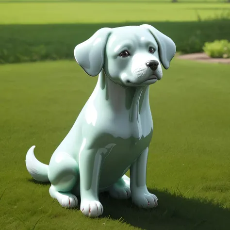 a (pcporcelaincd, shiny:1.2, green theme:1.3) dog, simple toy, toy model, standing on lawn, (solo:1.2), <lora:pcporcelaincd-000005:0.6>, no humans, high quality, masterpiece, realistic, photorealistic, (outdoors, lawn)