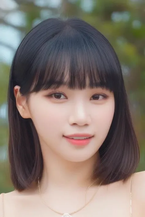 secret  two tone hair color brown and black,bob cut,bangs,<lora:lesserafimChaewonV1:1>,Chaewon(close-up photo:1.2),(pov:1.1),korean, woman, complex 3d render ultra detailed, portrait of beautiful woman, smile, moody portrait, striking features, beauty, intricate details, dramatic composition, tension, contrast, texture, realism, high-quality rendering, stunning art, high quality, film grain, Fujifilm XT3,swirly bokeh,(realistic, photo-realistic:1.4),RAW photo,physically-based rendering,(looking at viewer:1.4),(8k, best quality, masterpiece:1.2),(full body shot:1.1),octane render,extremely detailed CG, unity 8k wallpaper,(studio soft light,in forest,sunlight:1.2),standing,(a girl is wearing wedding dress:1.5),hyper realistic detail shiny skin,ultra detailed,(ultra realistic:1.5),(intricate:1.2),(photorealistic:1.4),1girl,(skinny:1.3),detailed background