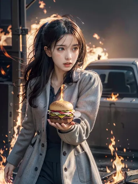 <lora:that is me:0.5>, 1girl, (scared, running Lady Knight,Burger and Coke in hand,):1.6, beautiful face,long hair,cinemagraph, close-up, crying, fire exploded behind the female knight,
from below,masterpiece,best quality,official art,extremely detailed CG unity 8k wallpaper, sharpening, <lora:run:0.5>run,running,