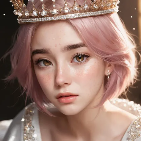 masterpiece, best quality, (1girl), Sam Yang, beautiful detailed eyes, looking at viewer, upper body, pink hair, shy, cat ears, very detailed, high resolution, sharp, sharp image, 4k, 8k,
RAW photo, (photo flash:1.5) (fashion photography) (pictorialist style), fashion shot, realistic photo style, sharp focus
sunlit hall, weeping princess, regal throne, dust particles, tiny stars, tears glistening, profound sorrow, inconsolable grief, loneliness, heartache, despair, grace, majesty, radiant light filtering, golden aura, heavy crown, velvet robes, bejeweled, crystal chandelier, somber ambiance
(full body shot) of a 20 yo princess wearing a crown, she is angry or crying, sad looking, tearful and open-mouthed, reveal sorrow, teary, tear, sorrow, crying, transparent liquid, water tears, glass tears, cute face, unkempt hair, detailed eyes, complexion nuances, dappled light on face, no make-up, detailed face and eyes, very thin eyebrows, pale skin, natural skin texture, (highly detailed skin:1.1), textured skin, (oiled shiny skin:0.5), (skin blemish:1.3), (moles:0.8), (imperfect skin:1.5), intricate skin details, visible skin detail, (detailed skin texture:1.1), (oiled shiny ultra white skin:0.6), mascara, (skin pores:1.1), (light freckles:0.3), skin fuzz, (blush:0.5), (goosebumps:0.5), translucent skin, subsurface scattering, (minor skin imperfections:1.2), wrinkles, vitiligo spots, [brown spots:0.01], [whiteheads], [blackheads], [white pimples:0.01], [red pimples:0.01], beauty spot, skin fuzz, detailed eyes, (round iris:1.1), light reflections in her eye, visible cornea, highly detailed iris, tiny blood vessels in the eye, remarkable detailed pupils <lora:polyhedron_all_sdxl-000005:0.5> <lora:tears-000007:0.6>