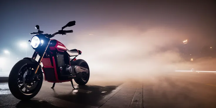 Sci-fi motorcycles,red and white science fiction ground industrial construction vehicle in crowded downtown streets, science fiction, cinematic lighting, night time, volumetric light, imax, dslr, highly detailed, volumetric fog, dystopian vibes, dutch angle, cinematic angle<lora:Sci-fi motorcycles:0.8>