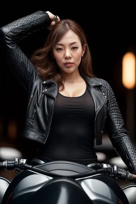 DEN_hitomi_tanaka,
((riding a motorcycle:1.2) wearing (motorbike leathers:1.2), (riding a motorbike:1.2), (driving a motorbike:1.2), (motorcycle:1.1), traffic, leather trousers, leather jacket, motorcycle boots, leather gloves:1.2),
bokeh, f1.4, 40mm, photorealistic, raw, 8k, textured skin, skin pores, intricate details <lora:epi_noiseoffset2:1>, epiCRealism <lora:ClothingAdjuster3:-1>