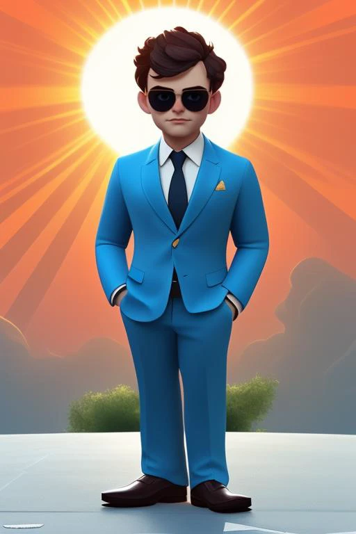 man, white suit, blue shirt, sun glasses, cool,