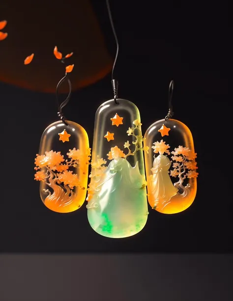 a (orange jadeite:1.3, transparent:1.3) rectangle pendant, carved with star \(sky\), <lora:jadeitecarvingcd-000006:0.8>, jadeitecarvingcd with (orange theme:1.3), no humans, high quality, masterpiece, realistic, photorealistic, long-focus, (indoors, on table:1.2),
