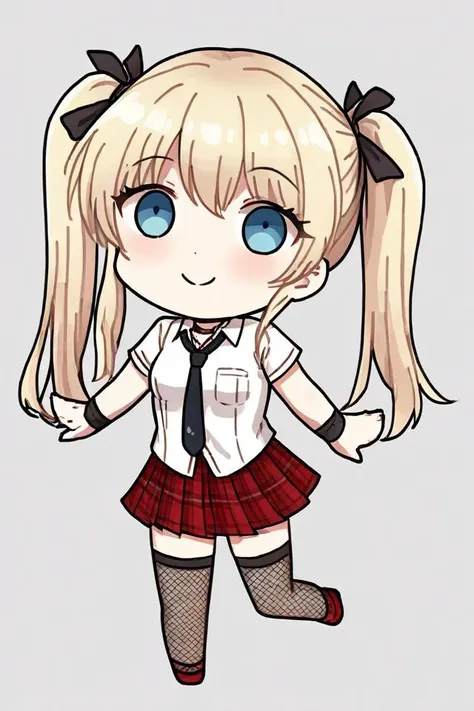 (best quality, masterpiece:1.2),ultra-detailed,ultra high res,
1girl,MarieRose,full body,simple background,
chibi,smile,
blonde_hair,blue_eyes,black ribbon,long_hair,twintails,
necktie,
plaid,red plai skirt,
thighhighs,
fishnets,
<lora:SDXL-1-MarieRoseCrimsonPunk-1203re-000009:0.8>,<lora:xl_dacongming(kohaku_delta)-000005:1>,