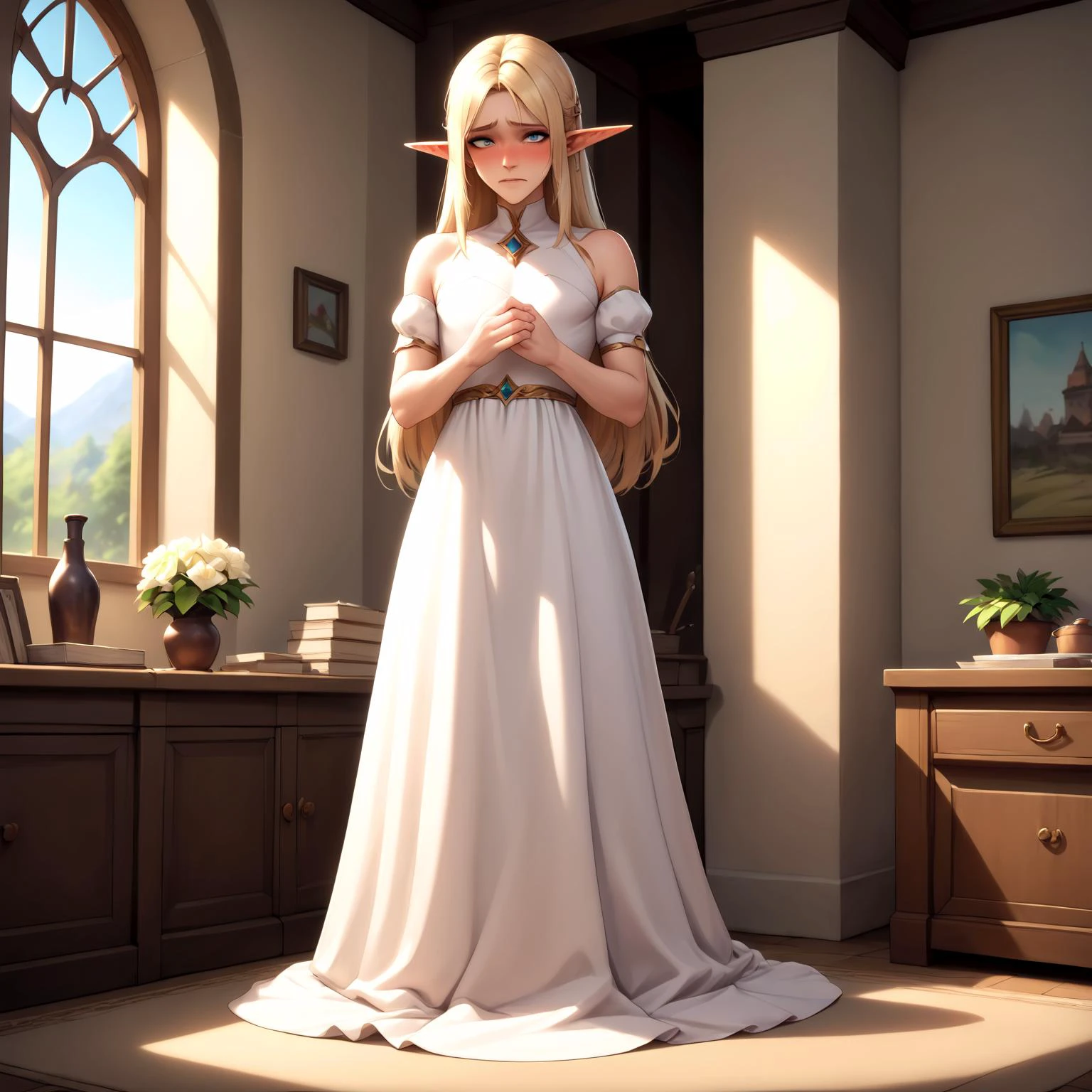 score_9, score_8_up, score_7_up, score_6_up, score_5_up,
score_9, score_8_up, score_7_up, score_6_up, score_5_up,
an elf femboy with long blonde hair standing and wearing a white dress,
dress, embarrassed, blushing,
high resolution, Masterpiece,
indoors, ,
high resolution, Masterpiece,
uncensored, rating_explicit,