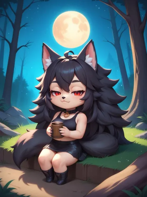 score_9, score_8_up, score_7_up, source_anime, best quality, masterpiece, uncensored, rating_safe, anthro, werewolf, girl, black skirt, black top, forest, night, full moon, sleeping, lost, chibi,
BREAK (black fur:1.3), wolf ears, black claws, red eyes, collar,
BREAK lora:add-detail-xl:1>, zPDXLxxx, zPDXL2