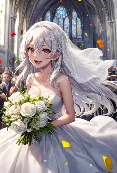 (masterpiece), best quality, (((ultra detailed, 8k quality))), expressive eyes, perfect face, perfect anatomy, perfect body, scene, <lora:scene_:0.7>, <lora:more_details:0.7>, <lora:beautiful_detailed_eyes:0.5>, <lora:GoodHands-vanilla:1>, <lora:give_it_a_name:0.7>,
Gangut, long hair, <lora:CHAR-Gangut:0.7>,
church, holding bouquet, (confetti:1.1), smile, open mouth, white dress, wedding dress