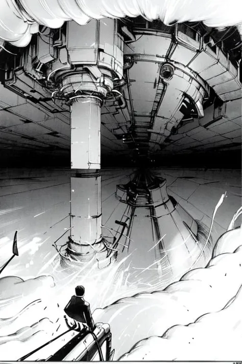 blame!, blame,giant structure,((far away)) ,((one point perspective:1.1)), cyber, cool,dark,((greyscale:1.5)), black and white <lora:blame:1>,((monochrome:1.3 ))