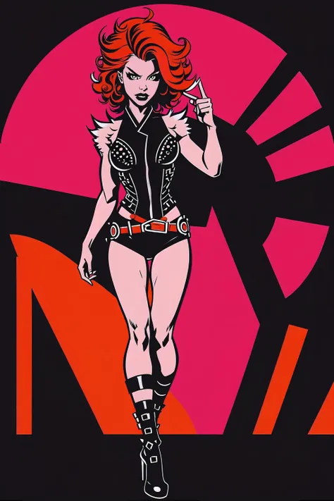 black background, (masterpiece, best_quality, ultra-detailed, immaculate:1.3), epic, illustration, punk rocker bad girl, 1girl, cute, full body, [:intricate, casual costume design,:0.2], official art, (asian:1.3), punk hair, red-orange hair, Hip Length Hair,pixie cut, studio neon red lighting from below, in Swiss, artificial Las Vegas, bombshell hair, pink hair, bombshell curly hair, princess carry <lora:EnvyMetalMix01-Prime:1>
