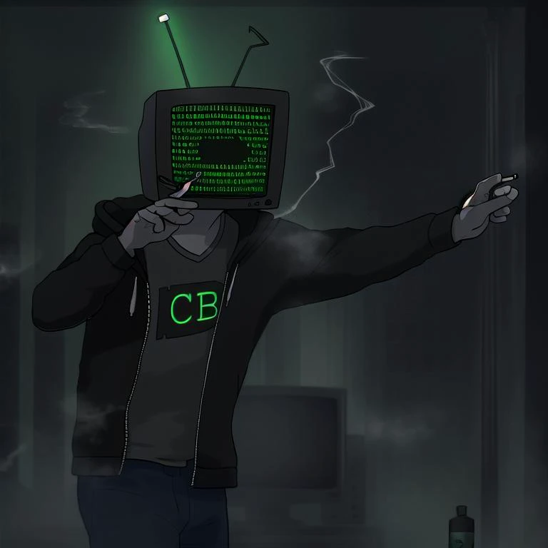 (codebullet:1.2), codebullet hoodie, hood, (crt tv:1.3), smoking, (holding cigarette:1.3),
muscular, macho, manly, dark, serious, hunk, 1man, random pose, outdoors, (destroyed Gotham city:1.1), smoke, fire, debris, DC Comics, masterpiece, photorealistic, HDR, best quality, 8K,
trending on artstation, deviant art, gauntlets, mask, film grain, subject center focus, dynamic pose,
<lora:codebullet-000003:0.8>