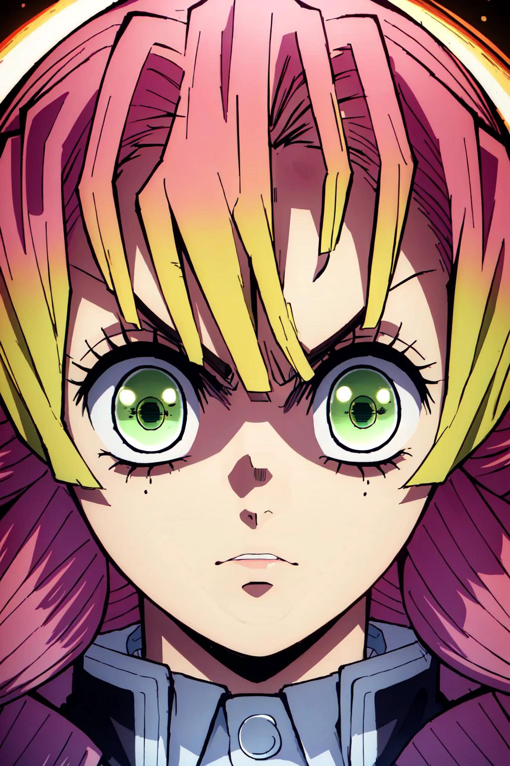 (masterpiece, best quality), intricate details,
1girl, <lora:Mitsuri:0.8> MitsuriKanroji, angry, glaring, looking down,
<lora:shadedFaceEyesIn_shadedFace:0.8> shaded face,