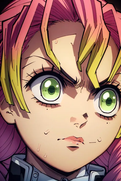 (masterpiece, best quality), intricate details,
1girl, <lora:Mitsuri:0.8> MitsuriKanroji, angry, glaring, looking down,
<lora:shadedFaceEyesIn_shadedFace:0.8> shaded face,