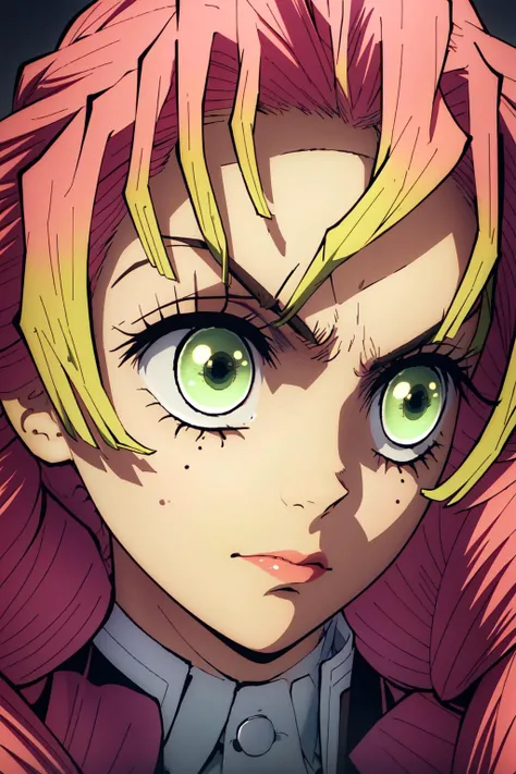 (masterpiece, best quality), intricate details,
1girl, <lora:Mitsuri:0.8> MitsuriKanroji, angry, glaring, looking down,
<lora:shadedFaceEyesIn_shadedFace:0.8> shaded face,