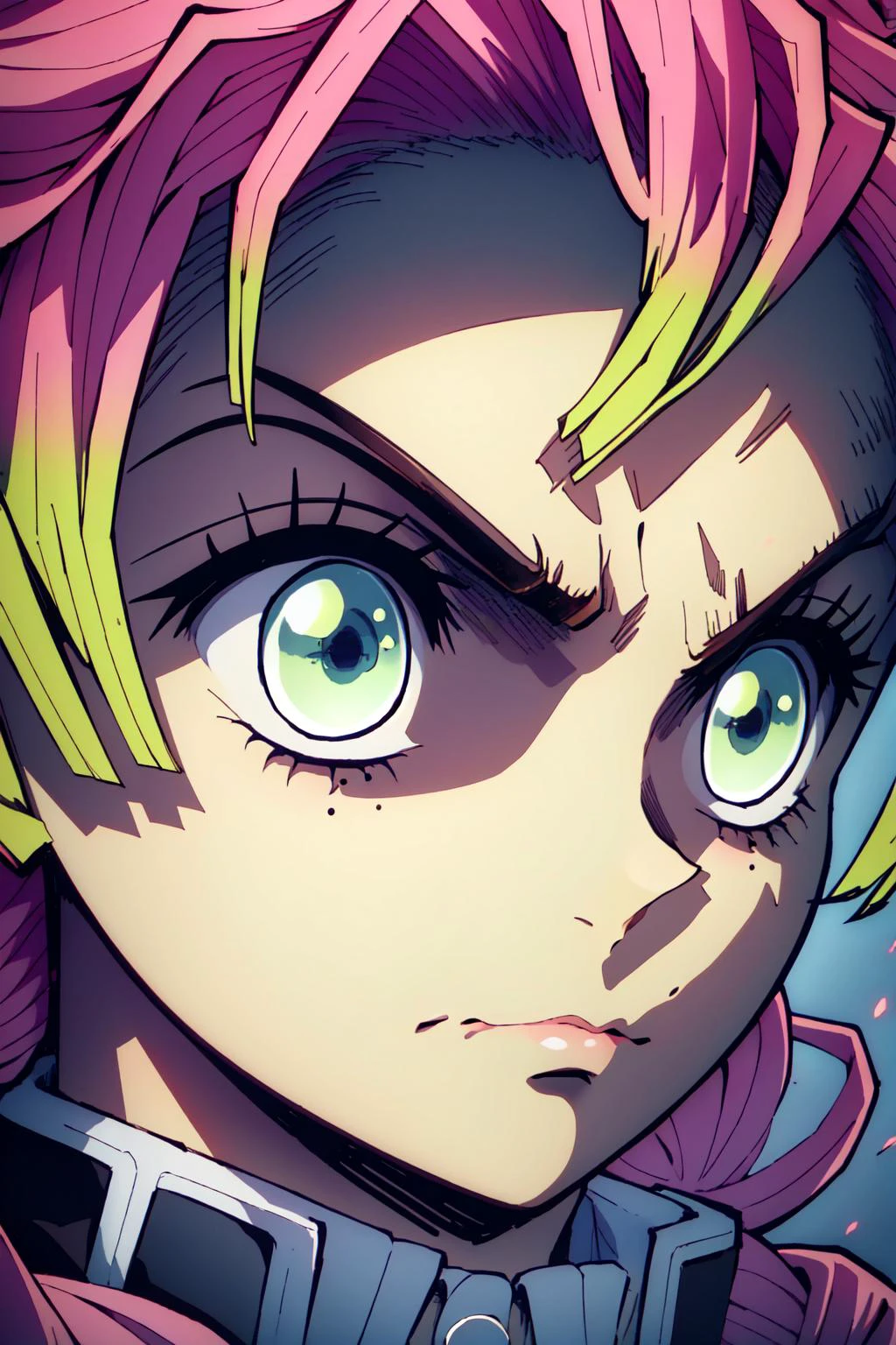 (masterpiece, best quality), intricate details,
1girl, <lora:Mitsuri:0.8> MitsuriKanroji, angry, glaring, looking down,
<lora:shadedFaceEyesIn_shadedFace:0.8> shaded face,