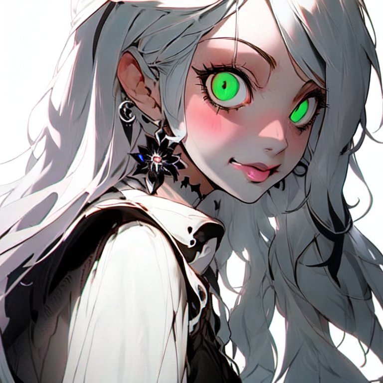 Anime girl with green eyes and long white hair - SeaArt AI