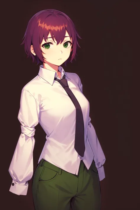 masterpiece, highest quality, best quality, 1girl, solo, looking at viewer,
tezuka rin, (armless amputee:1.2), brown hair, collar, collared shirt, (double amputee:1.2), green eyes, katawa shoujo, necktie, shirt, short hair, solo, white shirt, green pants, <lora:my_TezukaRin_v1:0.7>
sad,