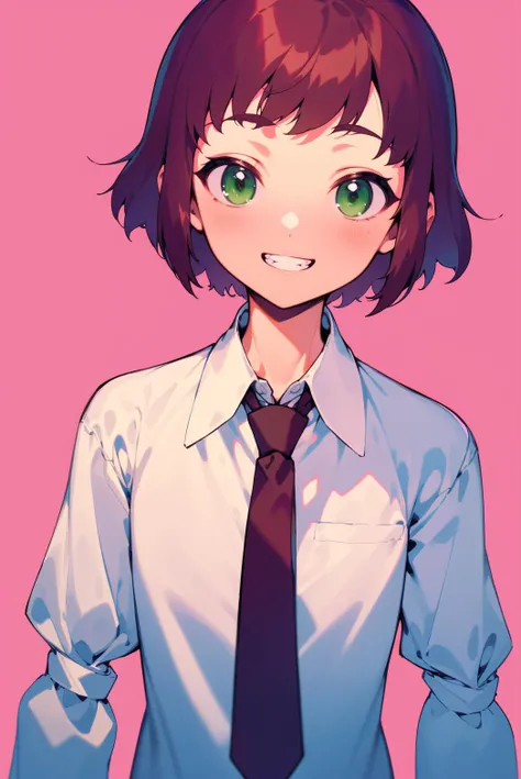 masterpiece, highest quality, best quality, 1girl, solo, looking at viewer,
tezuka rin, (armless amputee:1.2), brown hair, collar, collared shirt, (double amputee:1.2), green eyes, katawa shoujo, red necktie, shirt, short hair, solo, white shirt, <lora:my_TezukaRin_v1:0.7>
lozhkin, grin, accurate teeth with gaps <lora:lozhkin_V1:0.1>