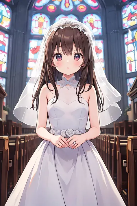 (masterpiece, best quality), 1girl, long hair, brown hair, church <lora:Bridal:1> bridal,