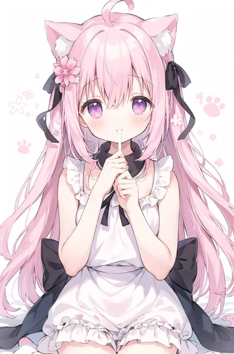 ((masterpiece, high quality)), simple background, cute background, 1 girl, light purple hair, purple eyes, long hair, curvy hair, hair between eyes, ahoge, flat chest, flower hair pin,
BREAK
In a world of pink, simple and sweet,
A carton box, a snug retreat,
A little girl, imagination's flair,
Pretends to be a cat, without a care.
BREAK
Cute as can be, in feline guise,
Closed eyes and soft sighs,
Whiskers drawn, a charming touch,
Paws tucked in, she loves it much.
BREAK
Background pink, a soothing hue,
Enhances the scene where dreams come true,
Innocence painted, a tale unfurled,
A girl-cat curled in a pink world.
BREAK
Simple and pure, a moment's delight,
In art's embrace, a vision takes flight,
A carton's embrace, a joyful repose,
A cute girl's fantasy, where happiness grows.