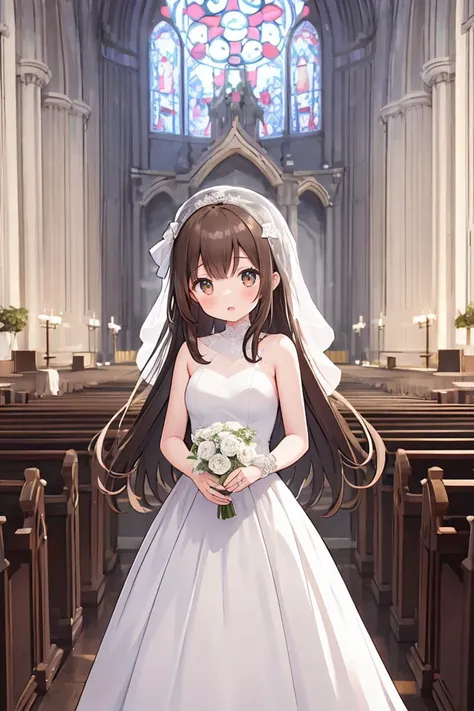 (masterpiece, best quality), 1girl, long hair, brown hair,  church <lora:Bridal:1> bridal,