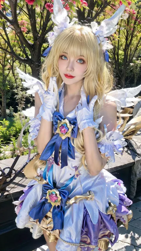 arafed woman dressed in white dress holding a golden staff, anime girl cosplay, anime cosplay, anime goddess, full - body majestic angel, cute anime waifu in a nice dress, elegant glamourous cosplay, style of magical girl, cosplay, cosplay of a catboy! maid! dress, cosplay photo, professional cosplay, ornate cosplay, angel knight girl