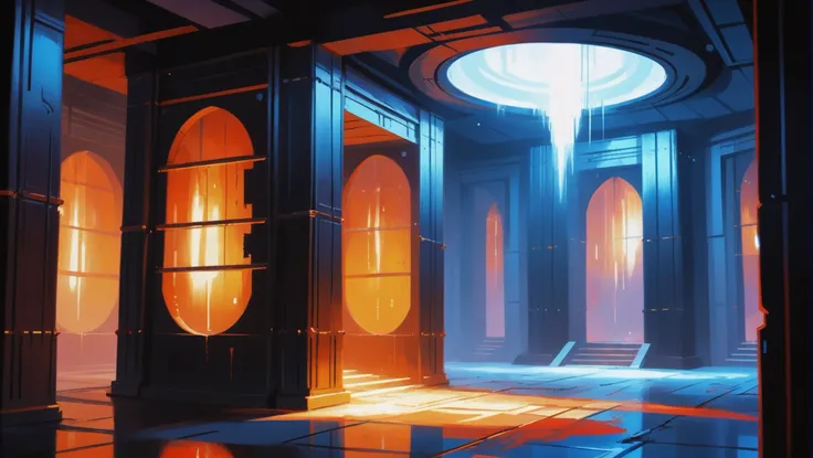 anime style digital painting, Trapped Spirits' Chamber \(room\) in a watchtower in a Occult,mysterious scifi megastructure beyond the end of the multiverse, masterpiece<lora:EnvyStarlightAnimeDigitalPainting04:1.25>