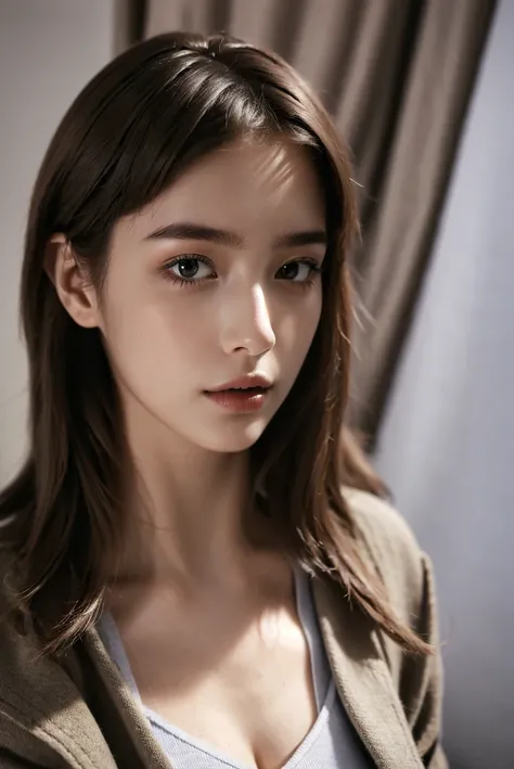 Closeup, A 20 yo woman, dark theme, soothing tones, muted colors, jacket, jeans, fashion, high contrast, (natural skin texture, hyperrealism, soft light, sharp), upper body, in school, Negative, <lora:MoosMST4:1> <lora:LexyHarris-01:1>