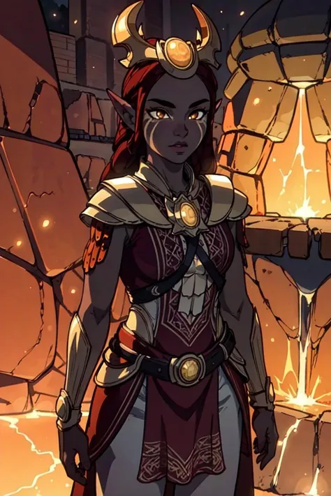 Janai, brown eyes, facial mark, (lava, orange lighting:1.2), cave, (realistic:1.2), (masterpiece:1.2), (full-body-shot:1.2),(Cowboy-shot:1.2), dark romantic lighting, (highly detailed:1.2), (detailed face:1.2), (gradients), colorful, detailed eyes, (natural lighting:1.2), solo, <lora:add_detail:0.3> <lora:DragonPrince_Janai-10:0.7> <lora:BeautifulEyes:0.3>